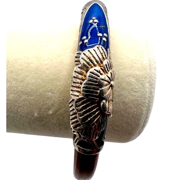 Antique Jewelry - Genuine Antique Bamboo Cloisonné Silver Bangle.  A72